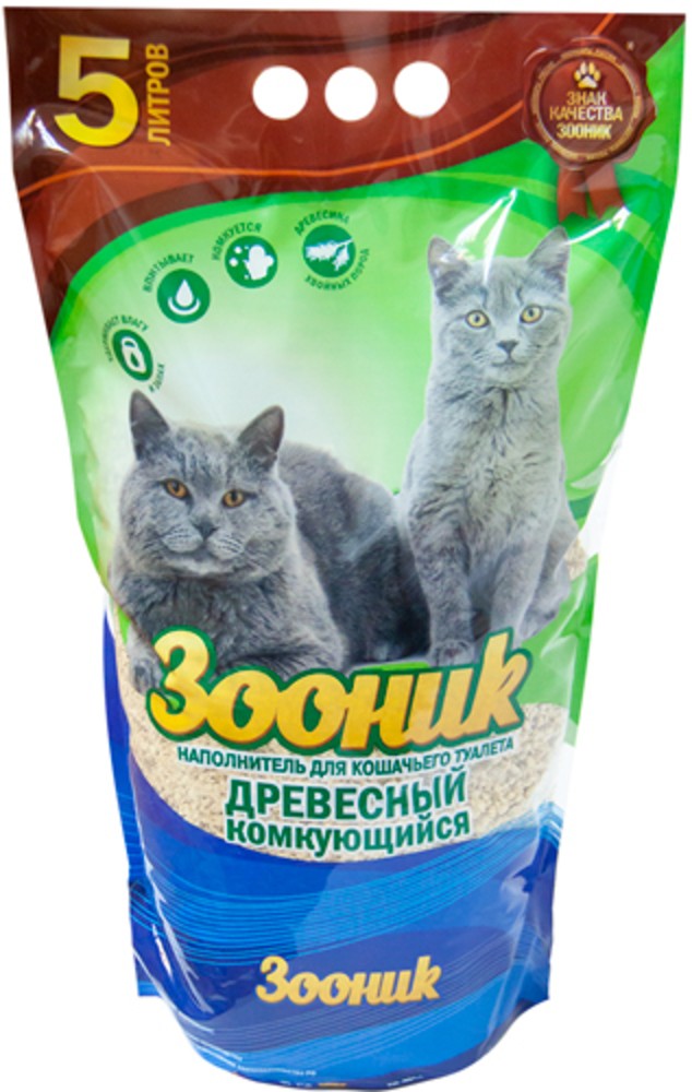 ЗООНИК Наполнитель для кошачьего туалета Древесный комкующийся (5л)