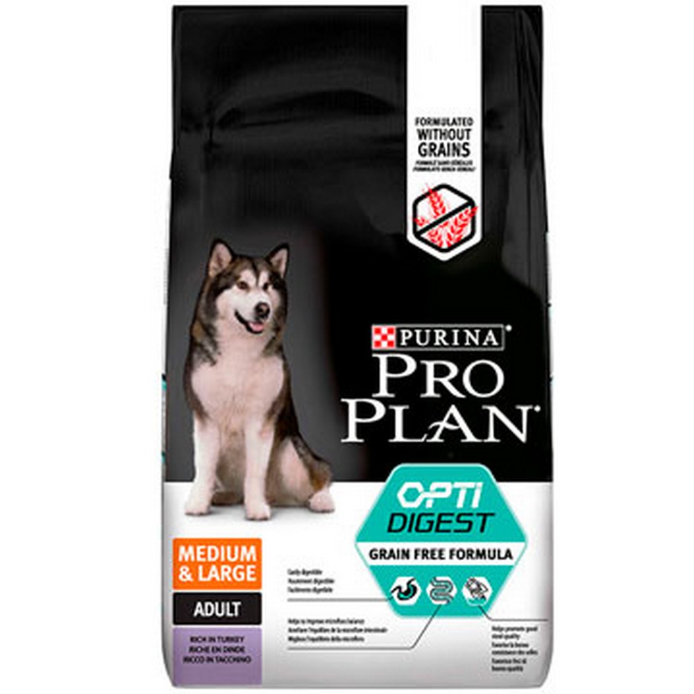 Корм Purina Pro Plan для cобак средних и крупных пород с чувствит пищев, Индейка, Adult OPTIWEIGHT