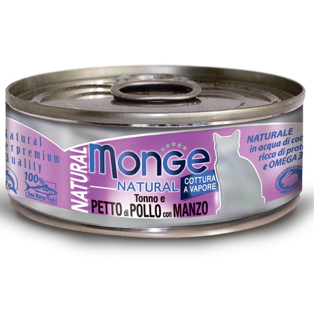 Monge Cat Natural консервы для кошек тунец с курицей и говядиной (80 г)