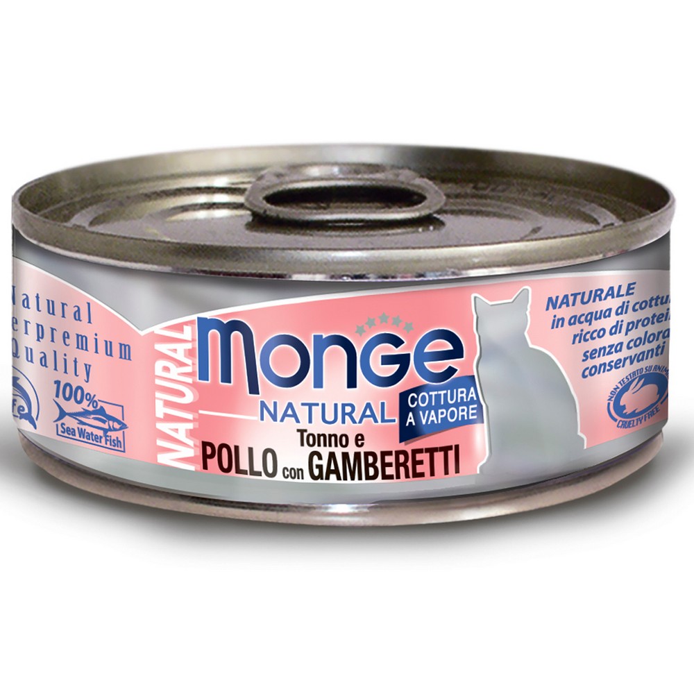 Monge Cat Natural консервы для кошек тунец с курицей и креветками (80г)