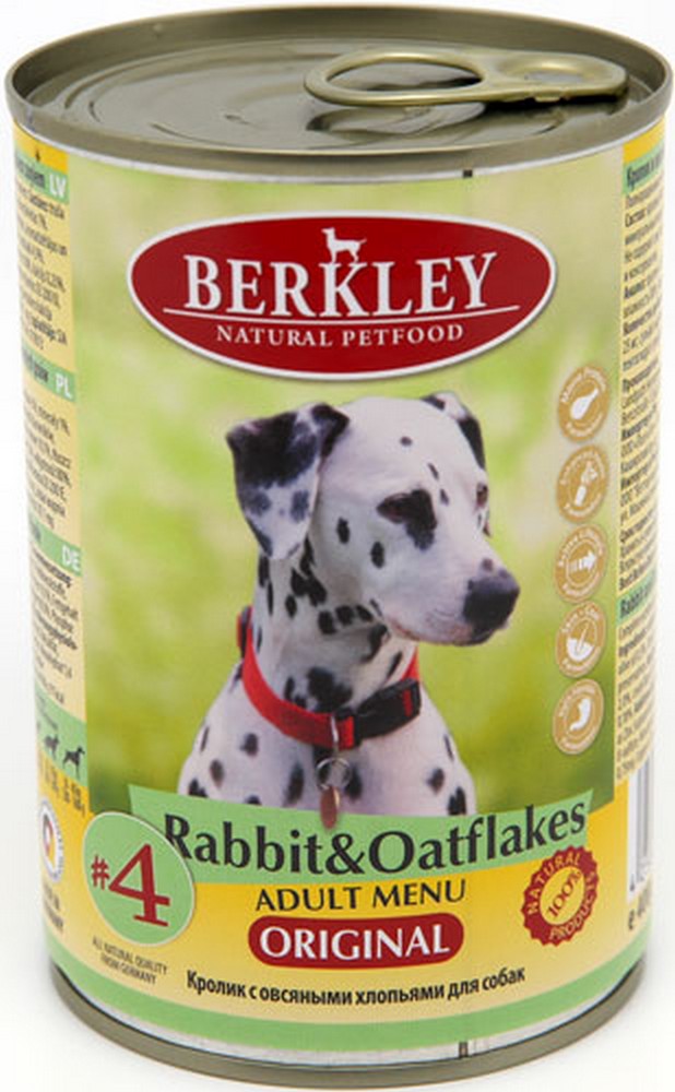 BERKLEY Консервы для собак №4 Кролик с овсяными хлопьями 400гр (Редактировать)