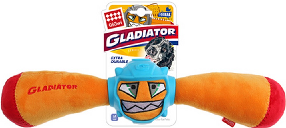 GiGwi 75441 Игрушка д/собак "GLADIATOR" Гладиатор в резиновом шлеме- палка с пищалкой (оранж) 41см (Редактировать)