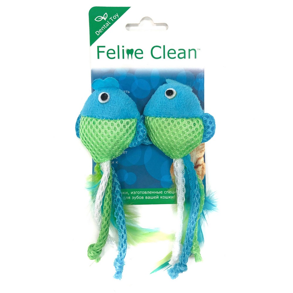 Feline Clean игрушка для кошек Dental Рыбки, ленты и перья (2 шт.) (11 см)