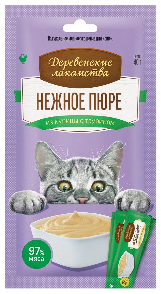 Деревенские лакомства для кошек "Нежное пюре из курицы" 4х10гр (40 г)