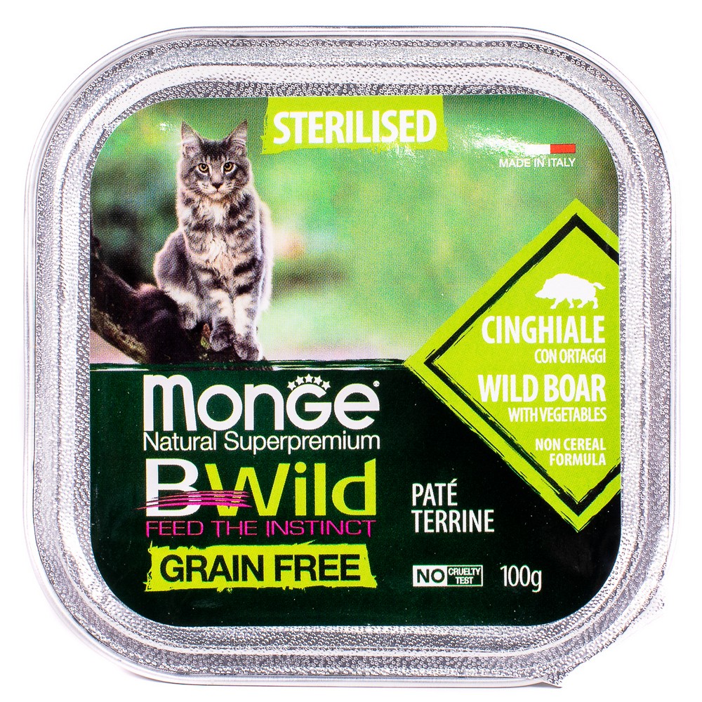 Monge Cat BWild GRAIN FREE Консервы из мяса дикого кабана с овощами для стерилиз. кошек (ламистер) (100 г) Monge Cat BWild GRAIN FREE Консервы из мяса дикого кабана с овощами для стерилиз. кошек (ламистер) (100 г)