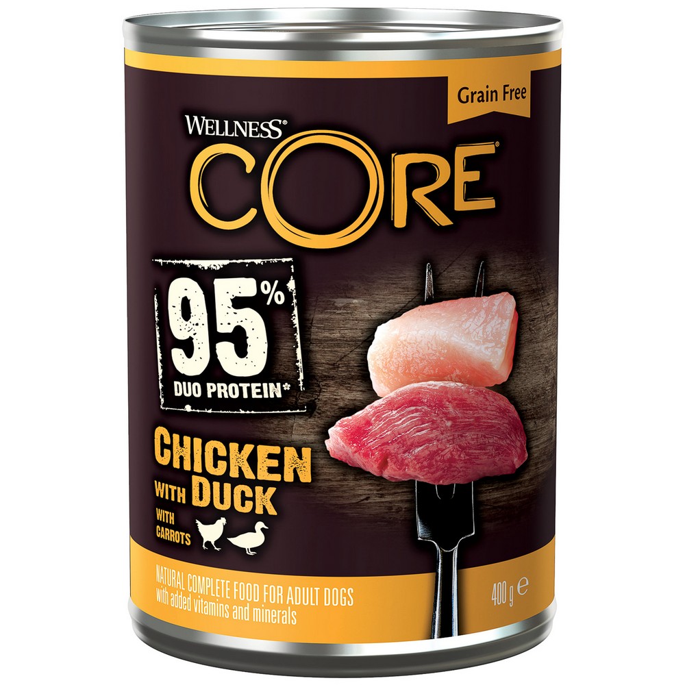 CORE 95 консервы из курицы с уткой и морковью для взрослых собак 400 г (400 г)