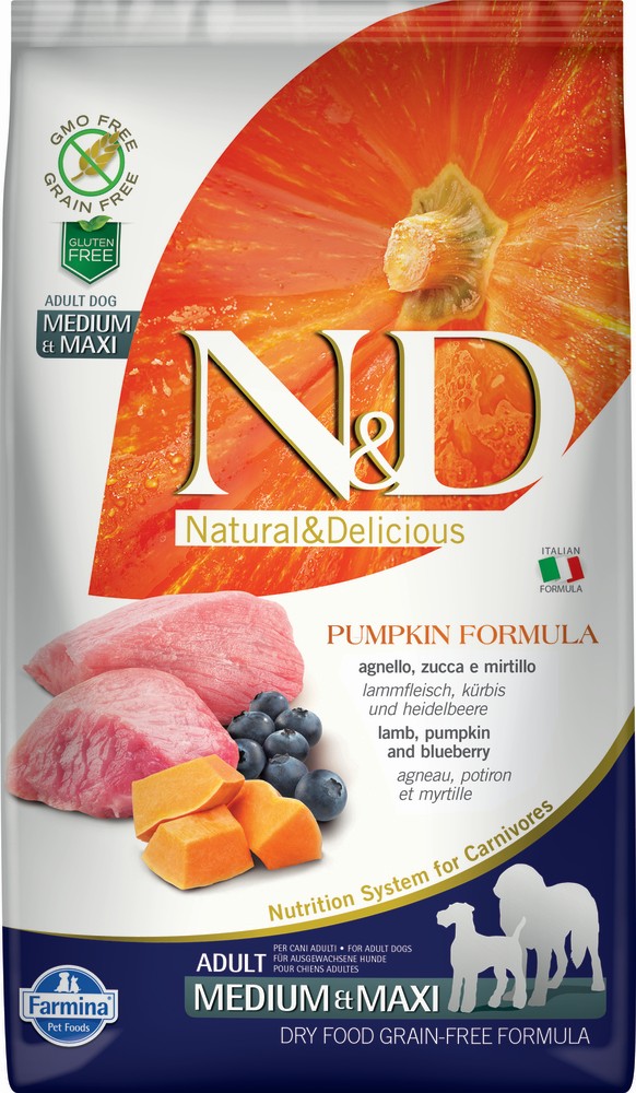 FARMINA N&D PUMPKIN LAMB&BLUEBERRY Adult medium&maxi Беззерновой корм для собак всех пород Ягненок (12 кг) FARMINA N&D PUMPKIN LAMB&BLUEBERRY Adult medium&maxi Беззерновой корм для собак всех пород Ягненок (12 кг)