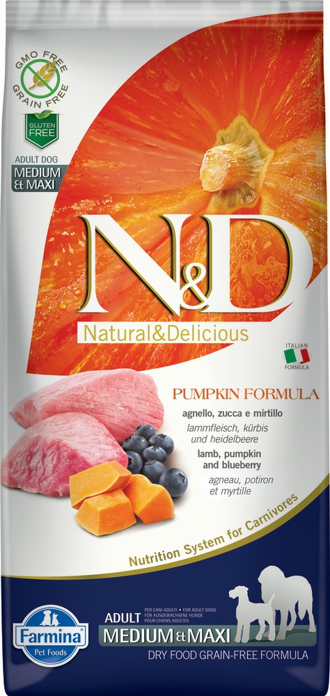 FARMINA N&D PUMPKIN LAMB&BLUEBERRY Adult medium&maxi Беззерновой корм для собак всех пород Ягненок (12 кг)