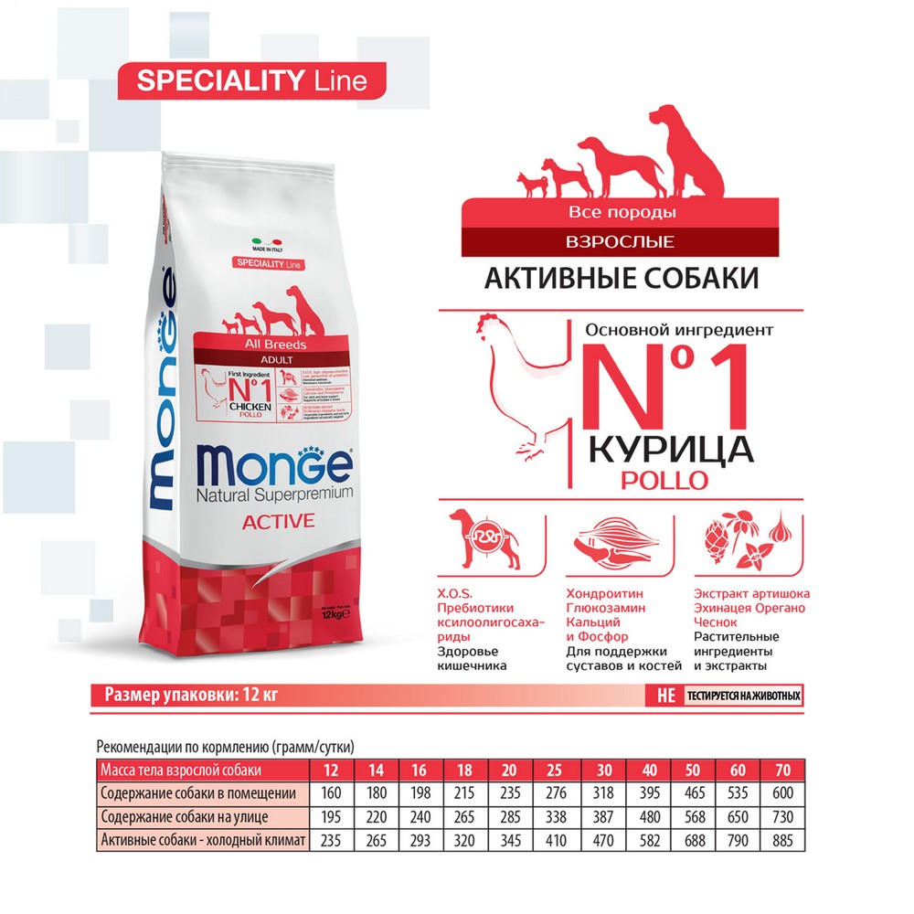 Monge Dog Speciality Active корм для активных собак всех пород с курицей 12 кг (12 кг) Monge Dog Speciality Active корм для активных собак всех пород с курицей 12 кг (12 кг)