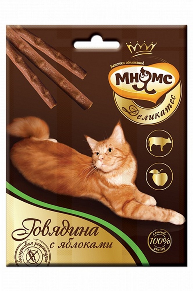 Мнямс Деликатес лакомые палочки 9 см для кошек с говядиной и яблоком 3х4 г (12 г)