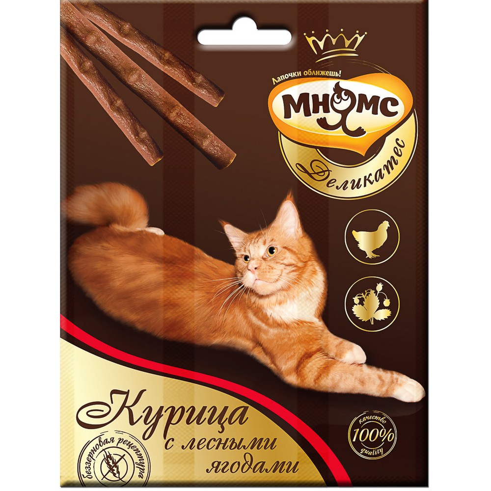 Мнямс Деликатес лакомые палочки 9 см для кошек с курицей и лесными ягодами 3х4 г (12 г) Мнямс Деликатес лакомые палочки 9 см для кошек с курицей и лесными ягодами 3х4 г (12 г)