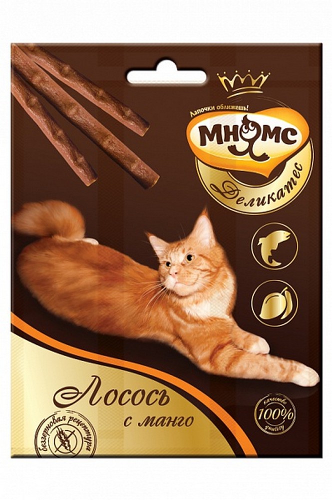 Мнямс Деликатес лакомые палочки 9 см для кошек с лососем и манго 3х4 г (12 г)