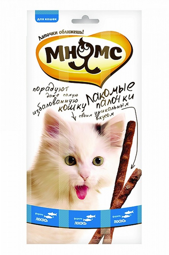 Мнямс лакомые палочки 13,5 см для кошек с лососем и форелью 3х5 г (15 г)