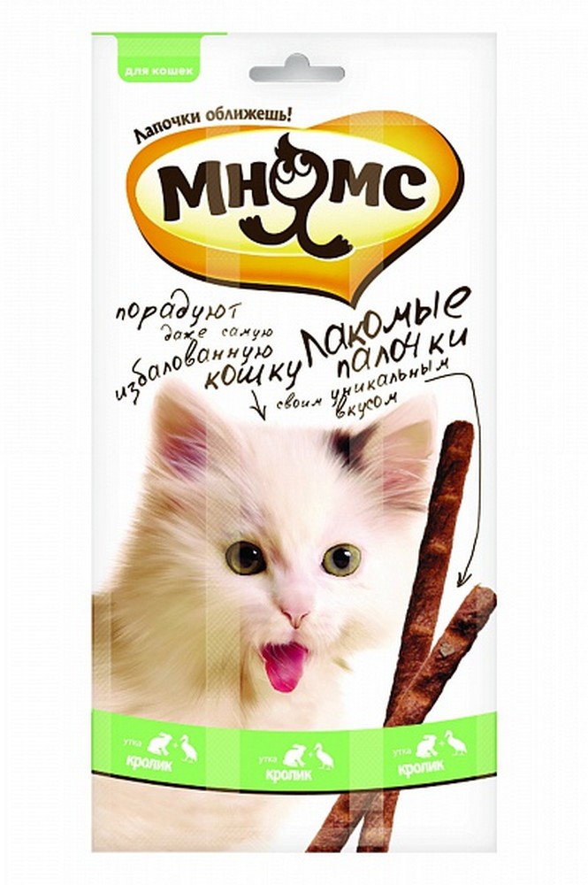 Мнямс лакомые палочки 13,5 см для кошек с уткой и кроликом 3х5 г (15 г)