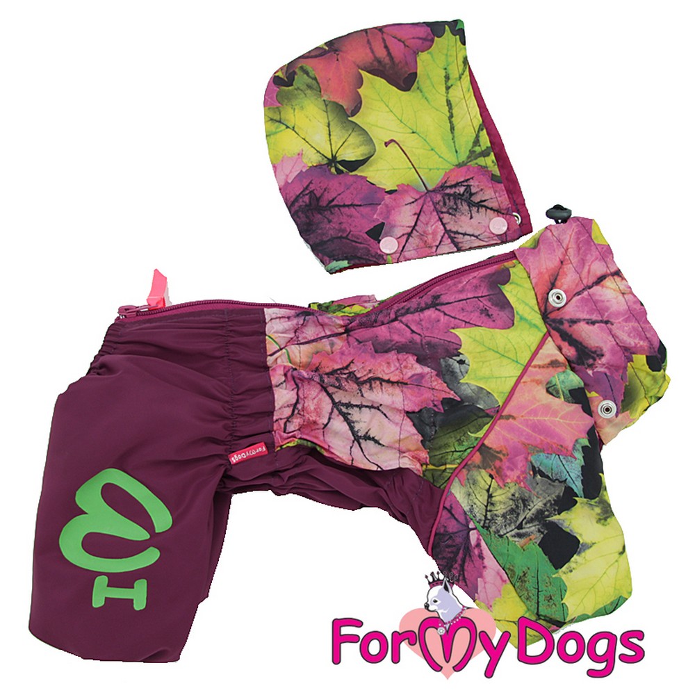 ForMyDogs Дождевик "Листья" бордовый для девочек 341SS-2018 F