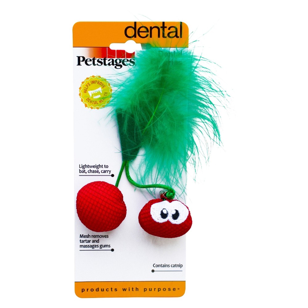 Petstages игрушка для кошек DENTAL "ВИШНИ" С КОШАЧЬЕЙ МЯТОЙ, 7 СМ