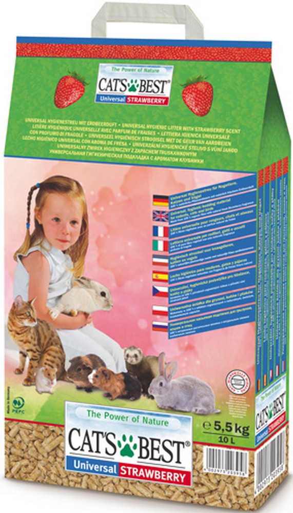 Наполнитель Cat's Best Universal Клубника Древесный впитывающий ароматизированный