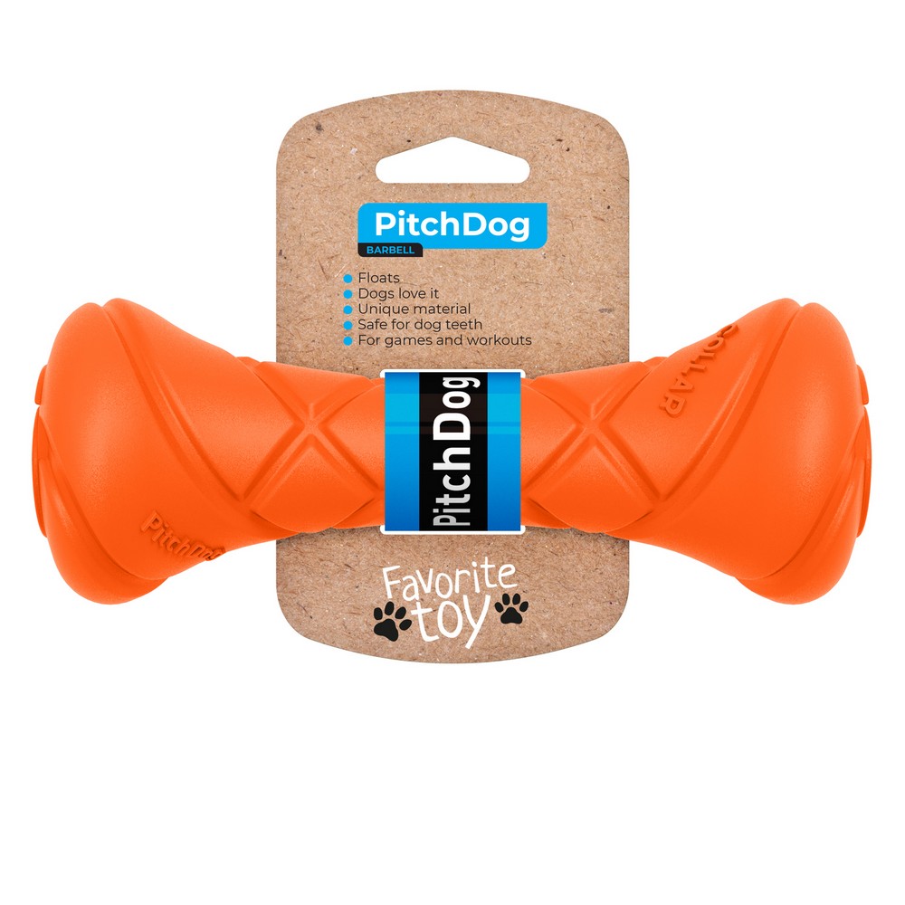 PitchDog игрушквая гантель для апортировки для собак длина 19 см, диаметр 7 см, оранжевый