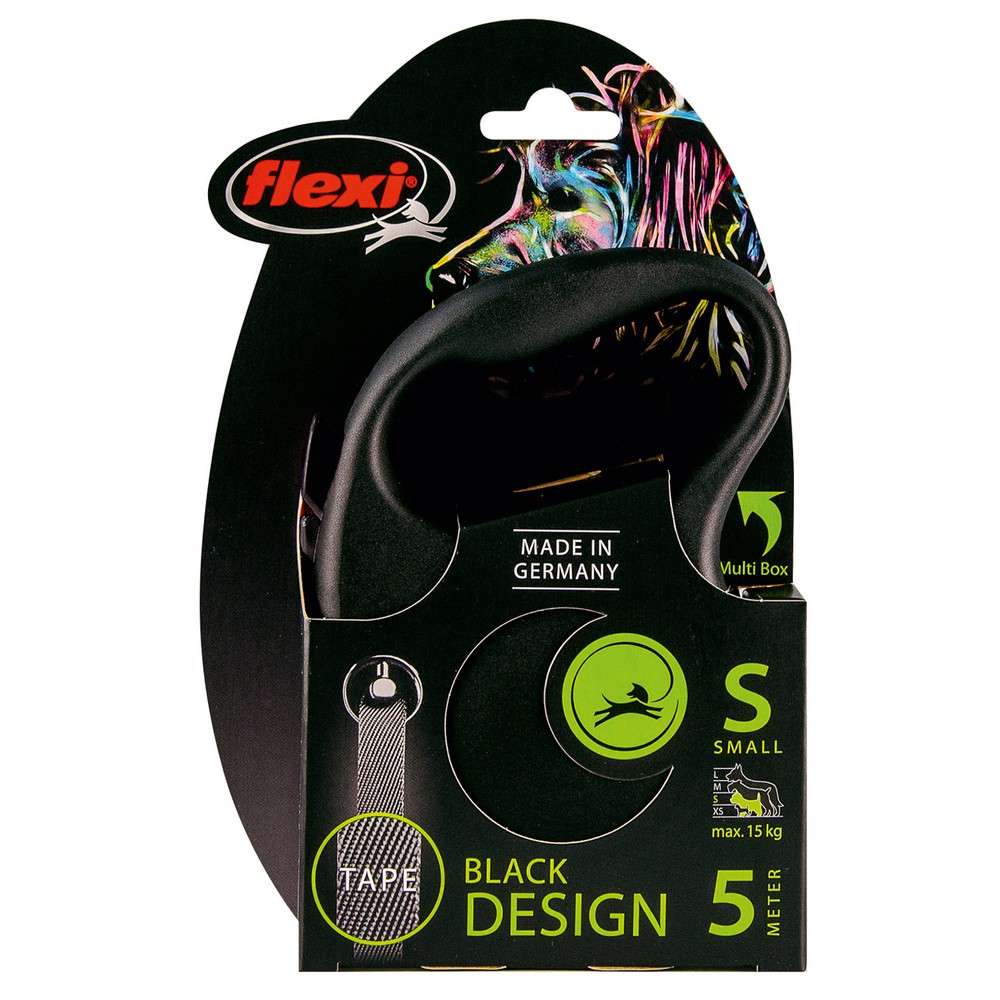 FLEXI рулетка Black Design S (до 15 кг) 5м лента черный/серебро