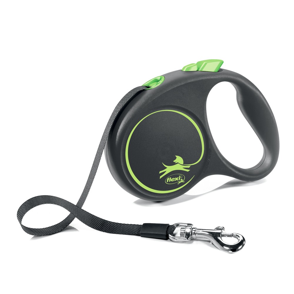 FLEXI рулетка Black Design S (до 15 кг) 5м лента черно/зеленая