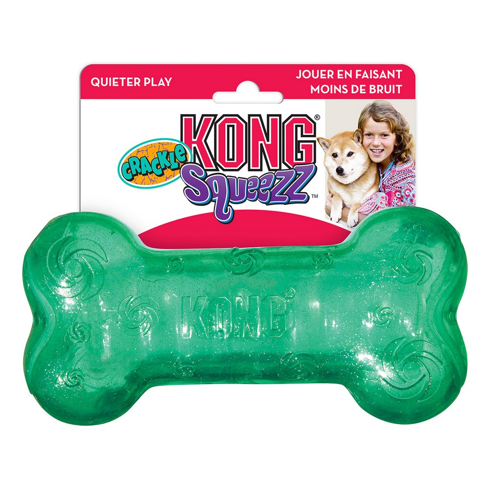 KONG игрушка для собак Squezz Crackle хрустящая косточка средняя 15х4 см