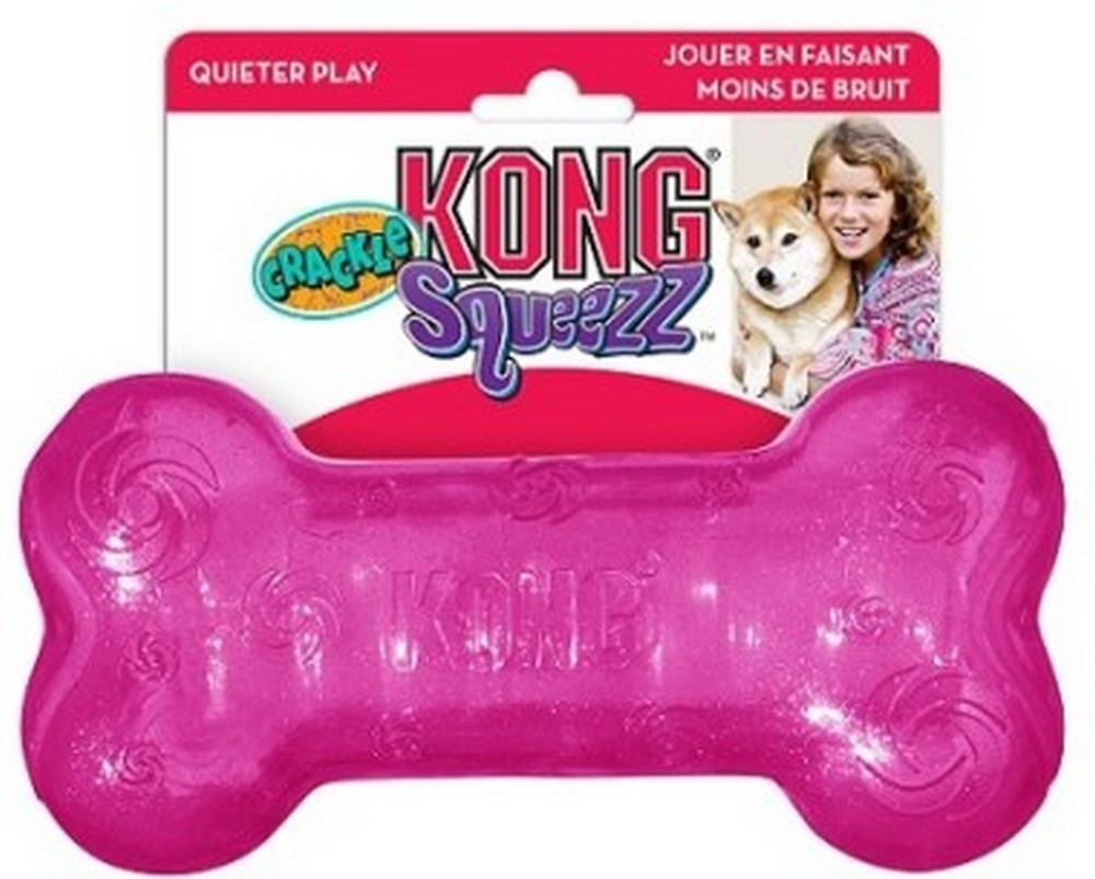 KONG игрушка для собак Сквиз Косточка 15 см средняя резиновая с пищалкой
