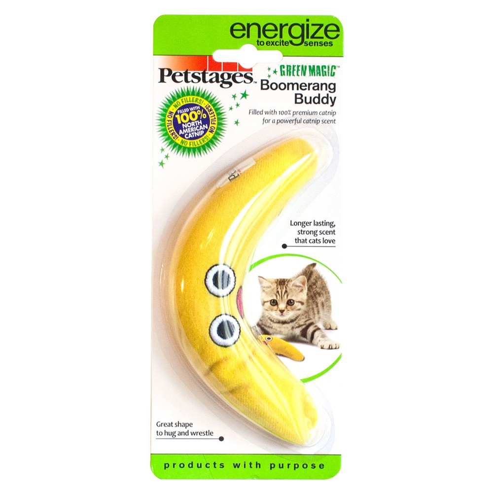 Petstages игрушка для кошек Energize "Желтый бумеранг" 16 см с кошачьей мятой