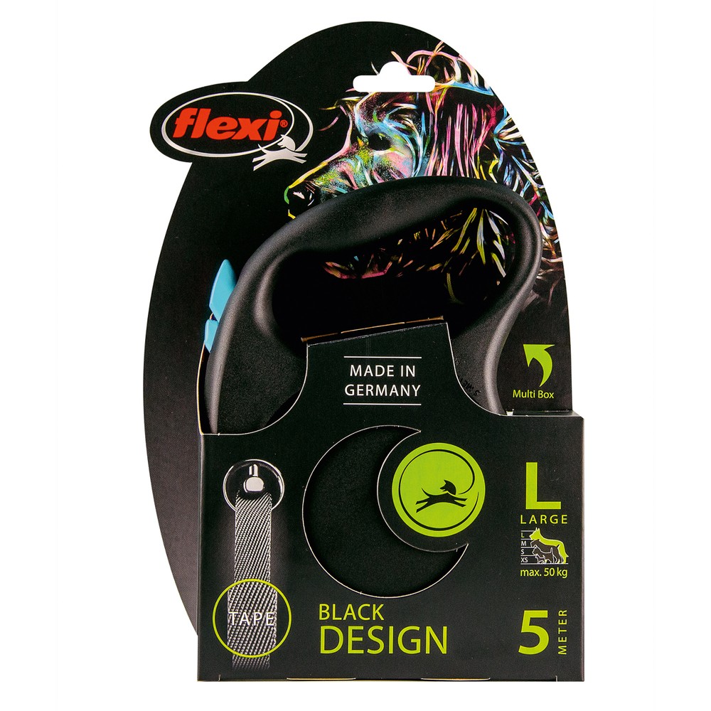 FLEXI рулетка Design L (до 50 кг) лента 5 м черный/голубой