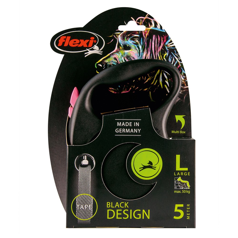FLEXI рулетка Design L (до 50 кг) лента 5 м черный/розовый