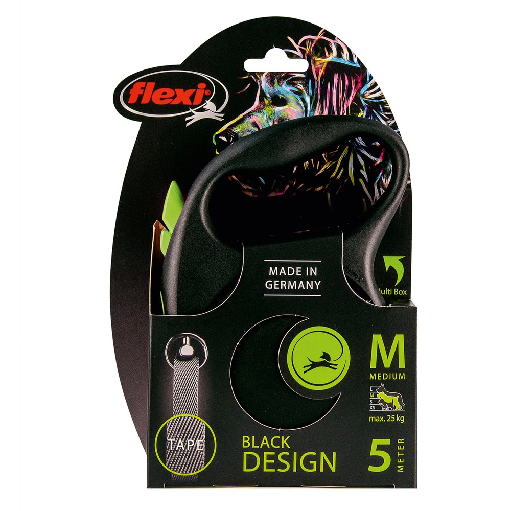 FLEXI рулетка Design M (до 25 кг) лента 5 м черный/зеленый
