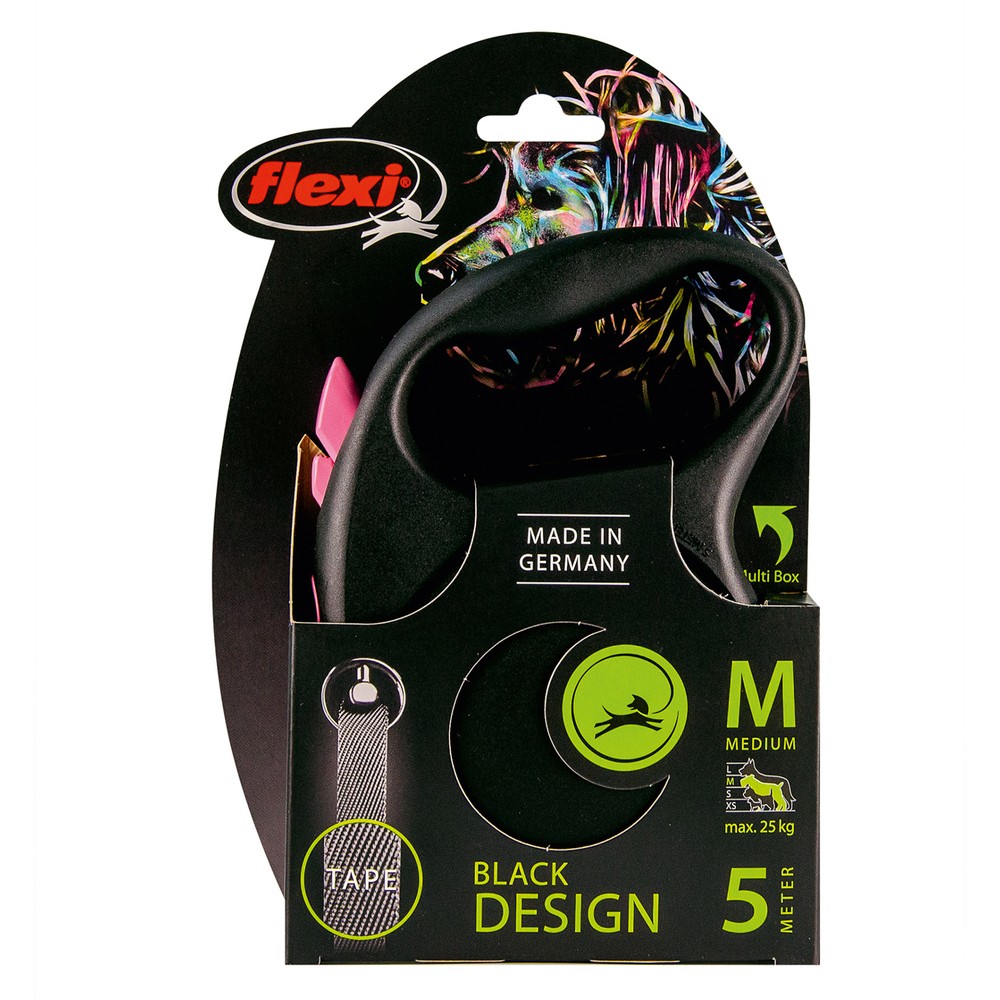 FLEXI рулетка Design M (до 25 кг) лента 5 м черный/розовый