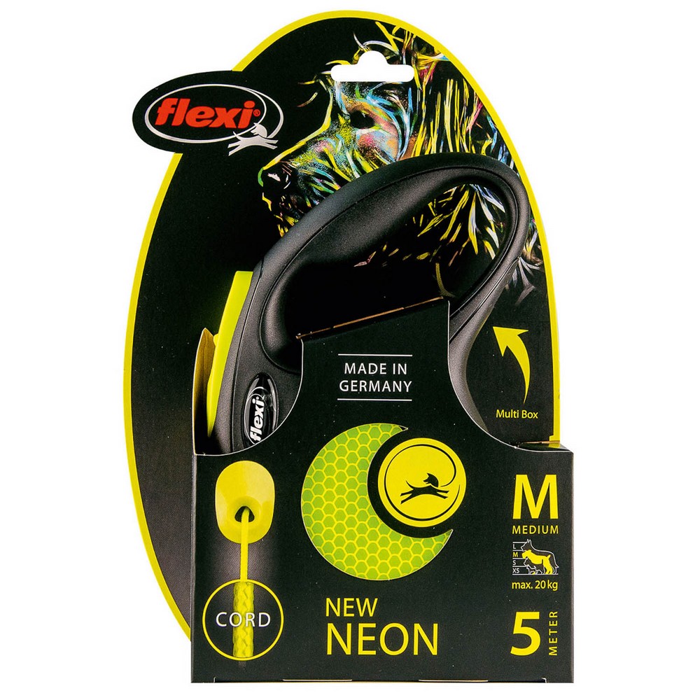 FLEXI рулетка Neon New Classic М (до 20 кг) трос 5 м