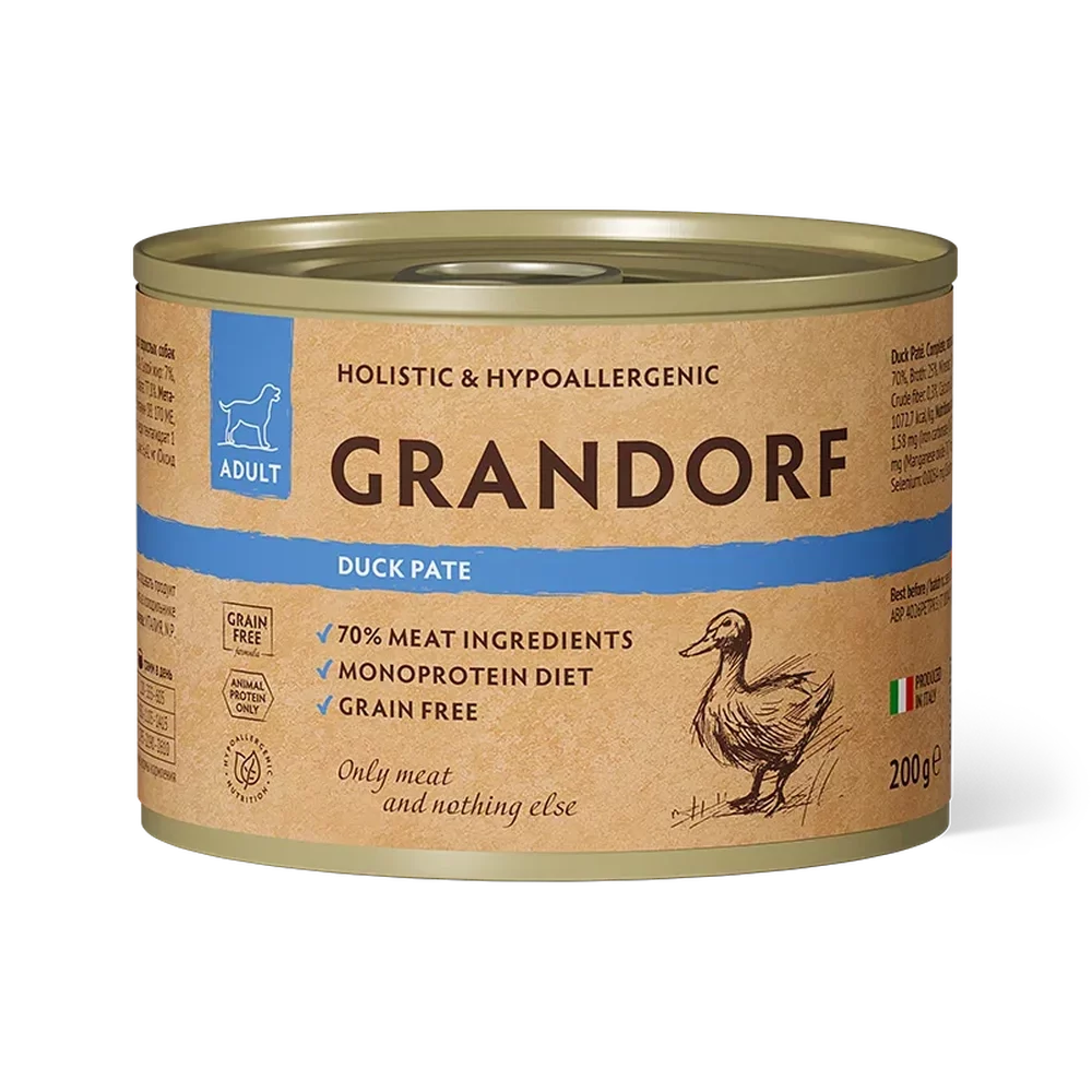 GRANDORF Консервы для собак Утка 200гр