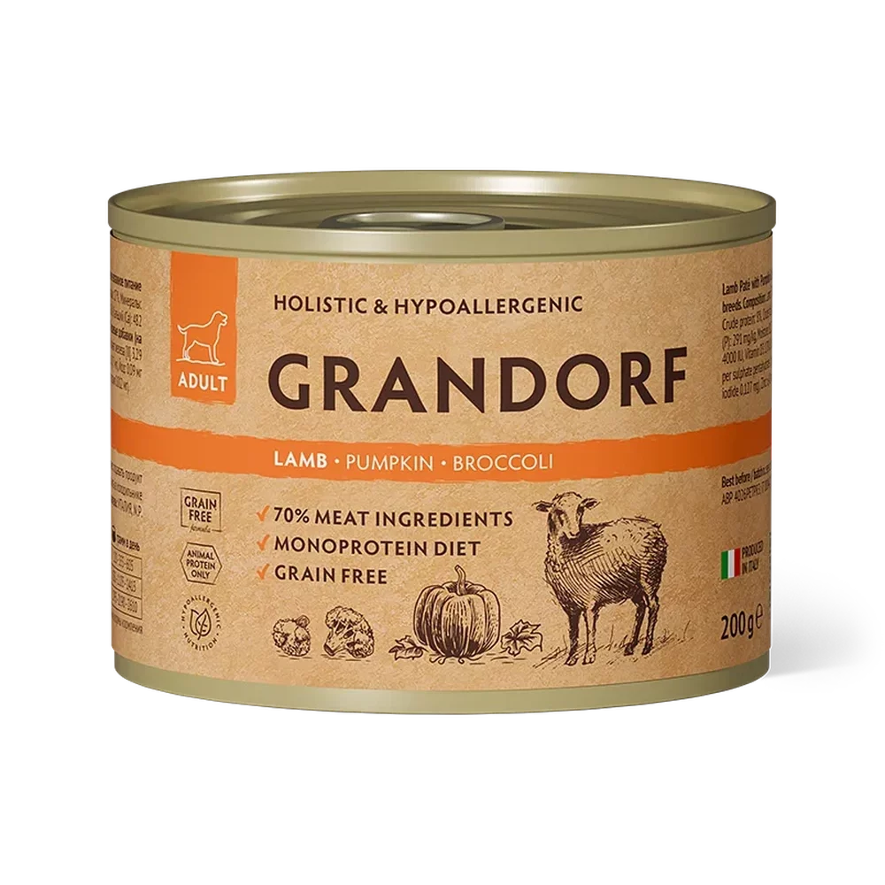 GRANDORF Консервы для собак Ягненок с тыквой и брокколи