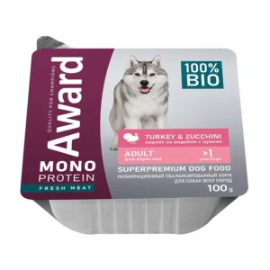 Влажный корм AWARD Monoprotein для взрослых собак паштет из индейки с цукини